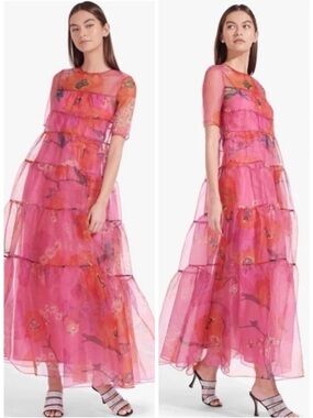 STAUD Hyacinth Tiered Floral
Organza Pink Dress SZ XS